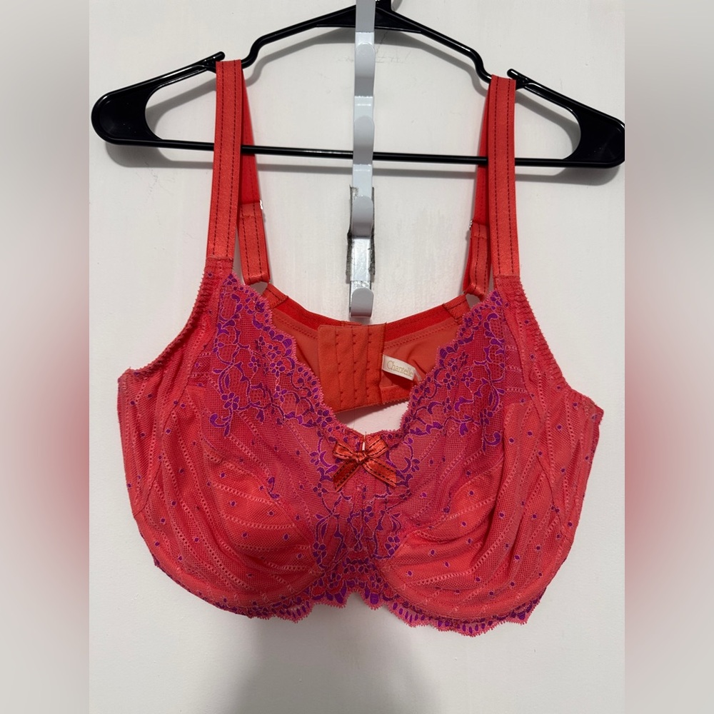 Chantelle orange with purple lace floral bra